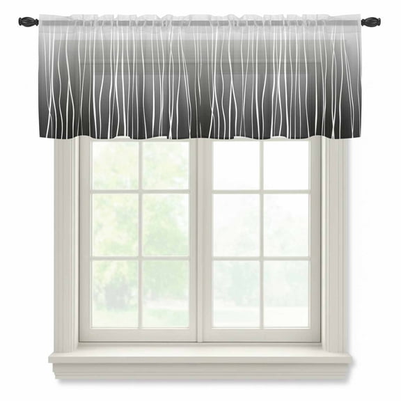 Black White Valance Curtains for Kitchen/Living Room/Bathroom/Bedroom Window, Rod Pocket Small Topper Half Short Window Curtains Voile Sheer Scarf, Ombre Gradient Striped Minimalist Texture 42"x12"