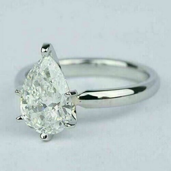 3Ct Pear Cut Lab-Created Diamond Womens Engagement Solitaire Ring 14k White Gold