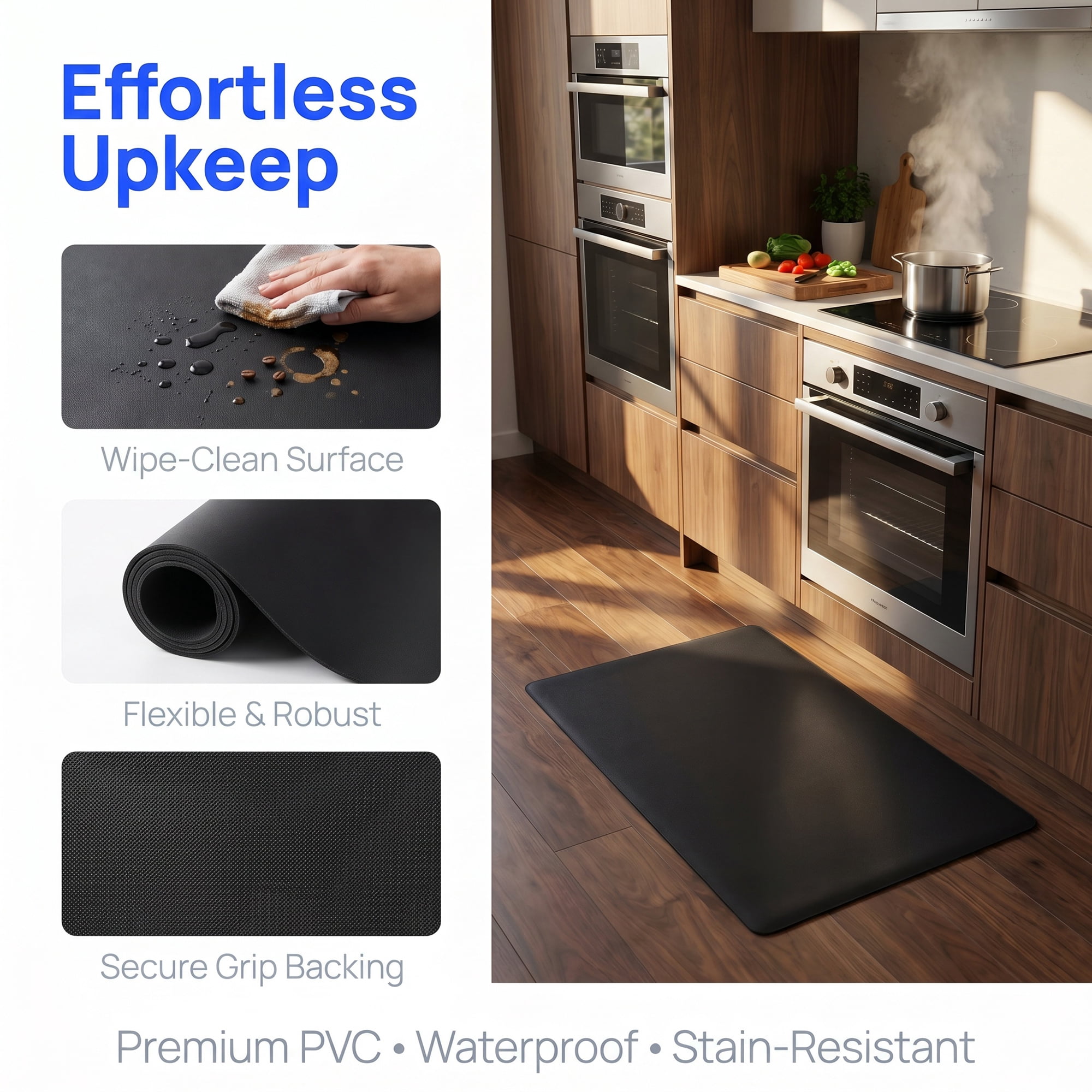 Unique Bargains Anti-Fatigue Cushioned Ergonomic Waterproof Floor Rug Black 28" x 17"