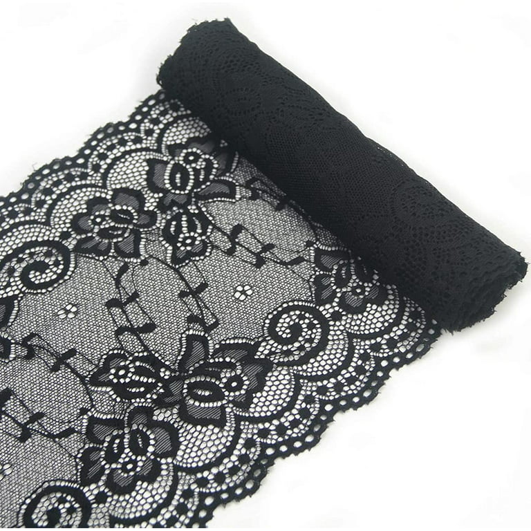 7 Wide Black Lace Fabric Sewing Lace Ribbon Trim Elastic Stretchy