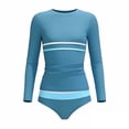 thumbnail image 3 of Girls Long Sleeve Color Stripe Rash Guard Swimsuit Slim Fit Two Piece Bathing Suit Beach Swimwear for Ages 7-16 Years, 3 of 3