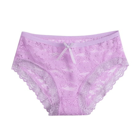 Icvfdpl Women S Panties Lace Hollow Mesh Trousers Bow Low Waist Soft Breathable Womens Underwear Briefs Purple One Size