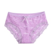 Womens Boy Shorts Underwear Lace Hollow Mesh Trousers Bow Low Waist Panty Purple One Size