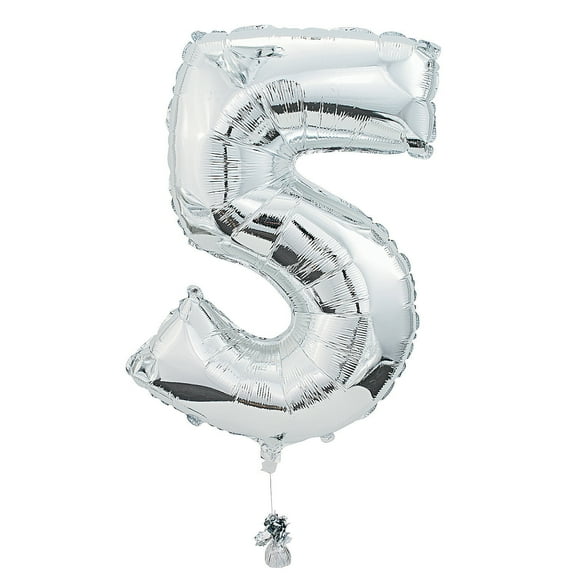 Fun Express - "5" Shaped Mylar Balloon for Birthday - Party Decor - Balloons - Mylar Balloons - Birthday - 1 Piece