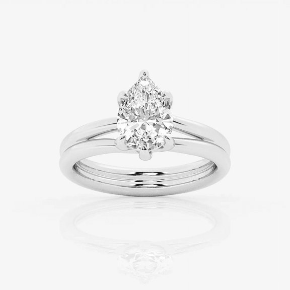 Zoya Jewel 1.5 Ct Pear Cut Lab Diamond Wedding Ring - Women's Jewelry in 14k White Gold Plated Finish - Split Shank Engagement Ring for Her