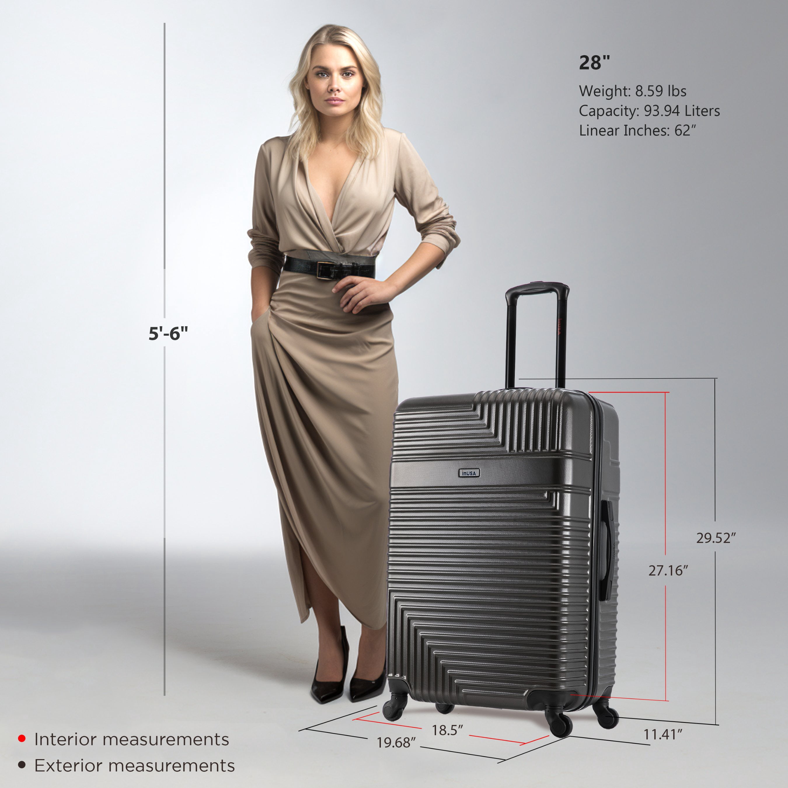 InUSA Resilience 28" Hardside Lightweight Luggage with Spinner Wheels, Handle, and Trolley, Charcoal