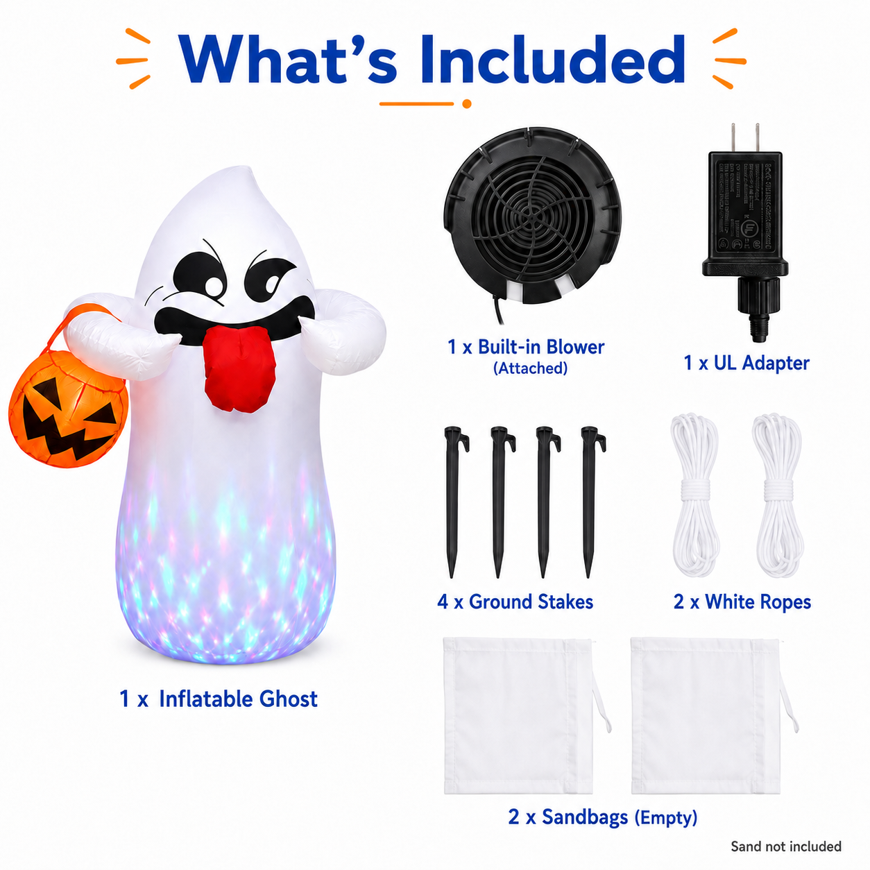 Beeprincess 5 Ft Halloween Inflatable Ghost with Pumpkin, RGB LED Lights photo 7