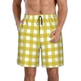 thumbnail image 2 of Uemuo Yellow Checkboard Pattern Men's Swim Trunks Hawaiian Beach Bathing Suit Swimsuits Beach Quick-Dry Shorts with Pockets-, 2 of 9