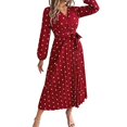 thumbnail image 2 of BAETEUY Women Long Sleeve Dress V-Neck Polka Dot Dress with Tie Waist, 2 of 8