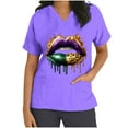 thumbnail image 3 of BiZtdJrK Mardi Gras Scrubs for Women 2025 Spring Summer Short Sleeve T Shirts Nurse Medical Uniforms Casual V Neck Scrub Tops Shirts Purple XL Clearance Sales Today Sales Prime, 3 of 6