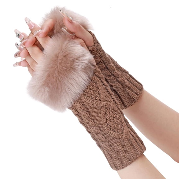 Giaone Elegant Rhombic Knit Fingerless Arm Warmer Plush Decorative Arm Sleeves
