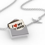 Locket Necklace I Love my Yili Horse in a silver Envelope Neonblond