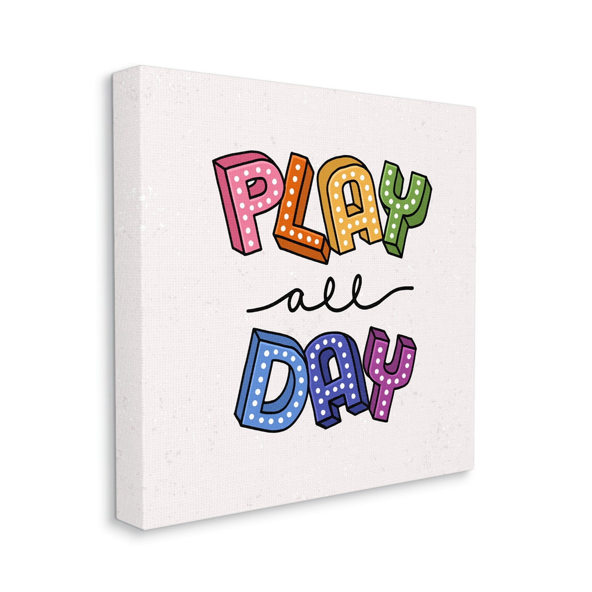Stupell Industries Play All Day Phrase Funk Kids Retro Lettering,17 x 17, Design by Raye Allison Creations