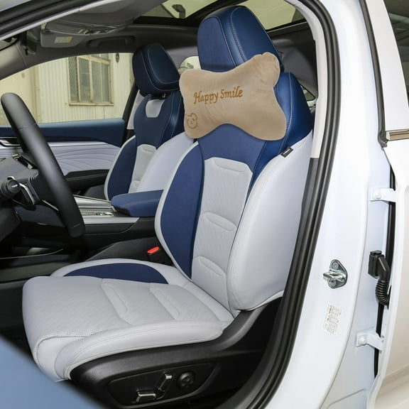 FELTECHELECTR 2Pcs Car Neck Pillows Beige Flannel Material Ergonomic Design for Driving Seat Support