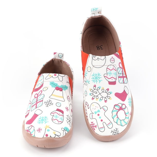 Zapatos Cómodos para Barcos Informales Lona Mocasines Navideños Mujer Antideslizantes Transpirables Punta Redonda Viajes Al Aire Libre