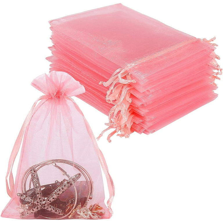 HRX Package 100pcs Tiny Organza Jewelry Bags 2x3 inch, Little Pink Mesh  Drawstring Gift Pouches for Candy Sample Party Favors