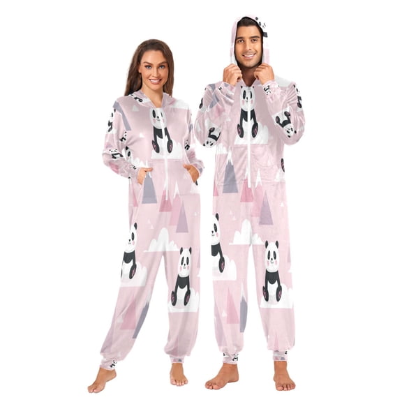 1 Piece Adult Onesie Pajamas Cozy & Loose-Fit Sleepsuit Loungewear with Pockets Panda and Clouds Pattern X-Small