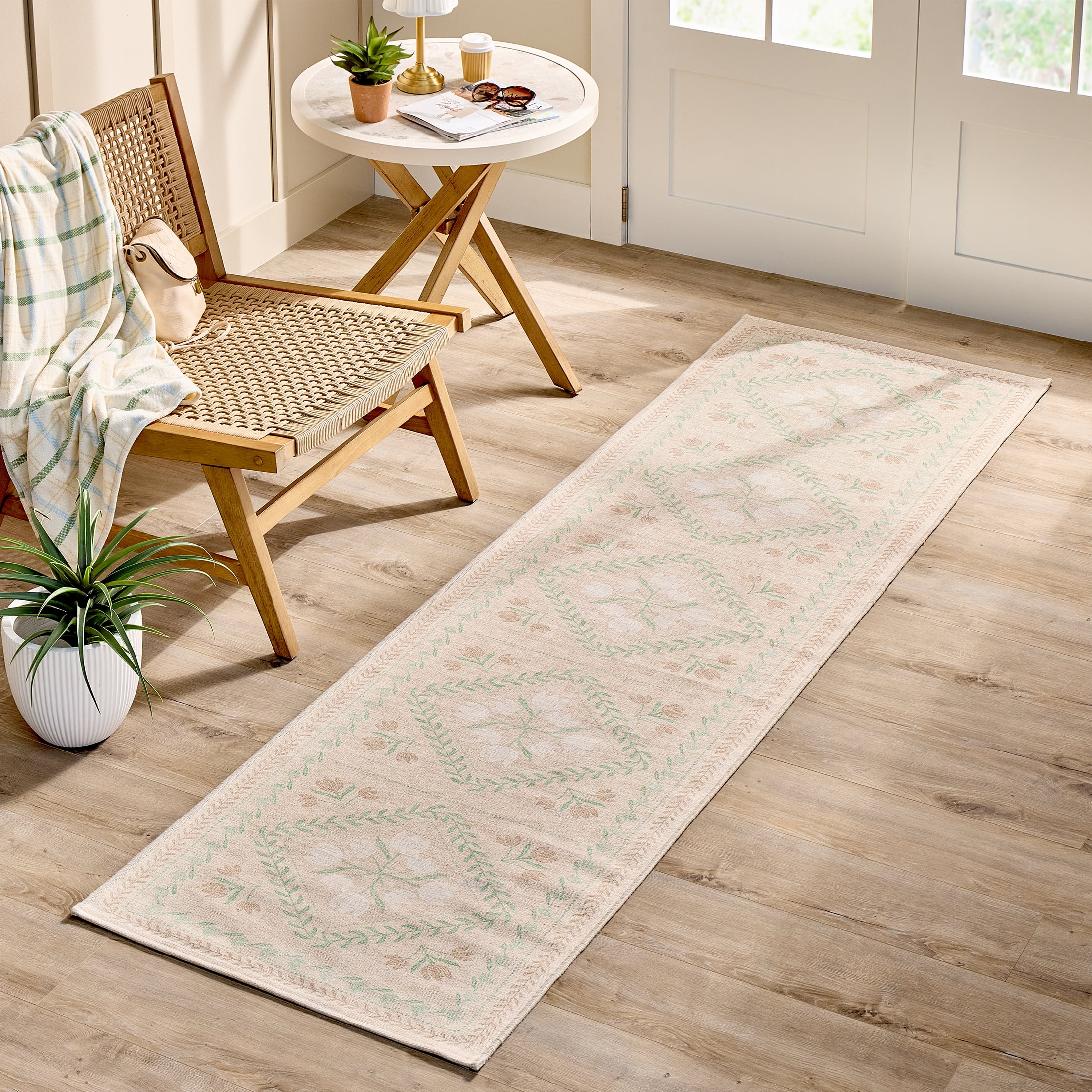 Better Homes & Gardens Soliel Floral Runner Rug, Neutral, 30 in x 102 in