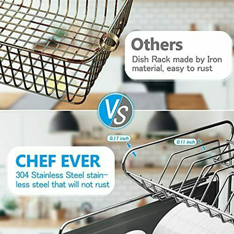 YouLoveIt Dish Drying Rack Stainless Steel Dish Rack with Drainboard  Set,Utensil Holder,Cutting Board Holder,Dish Racks for Kitchen Counter,  Dish