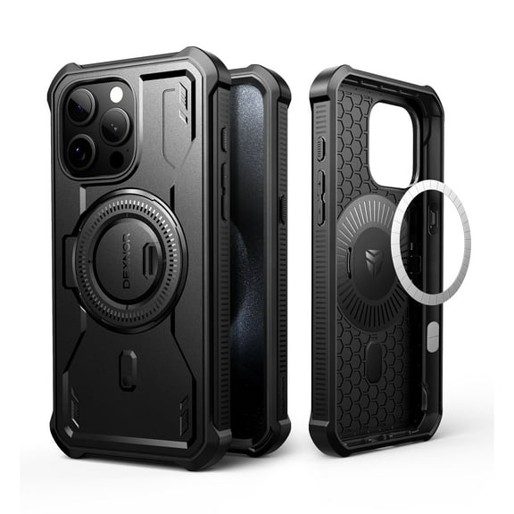 Dexnor Magnetic Case for iPhone 15 Pro Max, Compatible with MagSafe, [Built in Screen Protector and Kickstand] Full-Body Shockproof Rugged Bumper Phone Cover for iPhone 15 Pro Max, Black