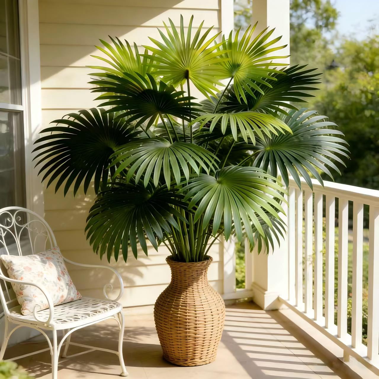 Outdoor Large Fake Fan Palm Tree,Weather Resistant Faux Plant for Patio Garden Decor | No Pot 33.46in 2Pack