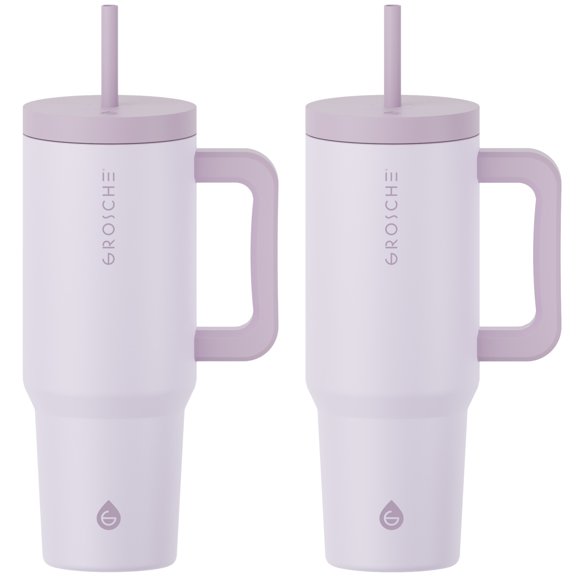 GROSCHE ASPEN 40oz Tumbler with Handle and Straw, Insulated Tumbler, Lavender (Pack of 2)
