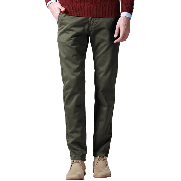 Pantalones casuales delgados y cónicos para hombre a juego con color verde militar claro 40
