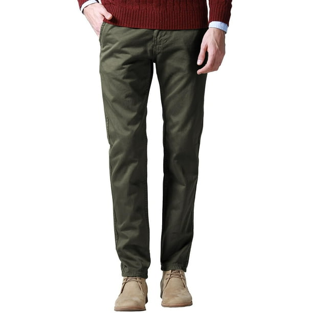 Pantalones a juego: delgado, cónico, plano, parte delantera, verde militar claro 30