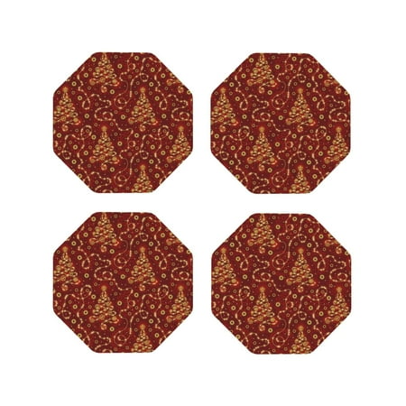 

Junzan Christmas Tree On A Red Background Print Coasters for Drinks - Leather Coasters Set of 4 for Coffee Table for Housewarming/Kitchen/Bar/Decor-Octagon