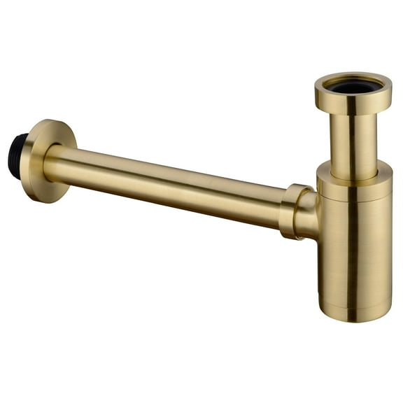 Brushed Gold Brass Round Bottle P Trap - Adjustable Height Basin Sink Drain Tube Kit