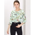 thumbnail image 3 of Blusa floral Allegra K Manga 3/4 con volantes y cuello En V Verde S, 3 of 6