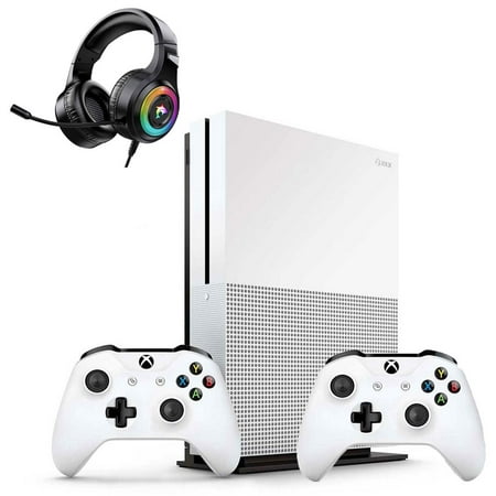 Microsoft 234-00051 Xbox One S White 1TB Gaming Console with 2 Controller Included BOLT AXTION Bundle Like New