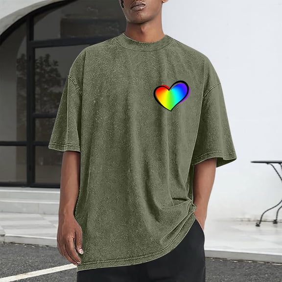 Tawop Mens Tshirts Round Neck Short Sleeve Distressed Sports Graphic Casual Vintage T-Shirt Valentine's Day Gift