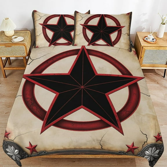 Western Texas Star Vintage Style Stars On Wood Panel Print Rustic (2)-1-1 Bedding Set Couple Bedclothes Pillowcase Home Textiles Bed 3pcs Set for Bedroom Customized Decoration Twin