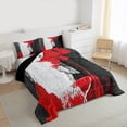thumbnail image 3 of Feelyou Artwork Geometric Full Size Comforter Sets for Adult, Retro Oil Printing Bedding Comforter Set, Black Red Abstract Reversible Bedding Sets, Microfiber Bedroom Decor, 3pcs, 3 of 8