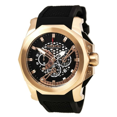 Dial Steel Strap - ORM2C4805 Men's Gladiatore Black Dial Rose Gold Steel Black Rubber Strap Chrono Watch