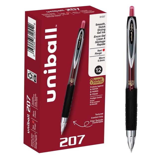 Bolígrafo de gel Uniball Signo 207 retráctil micro, 0,5 mm, tinta roja
