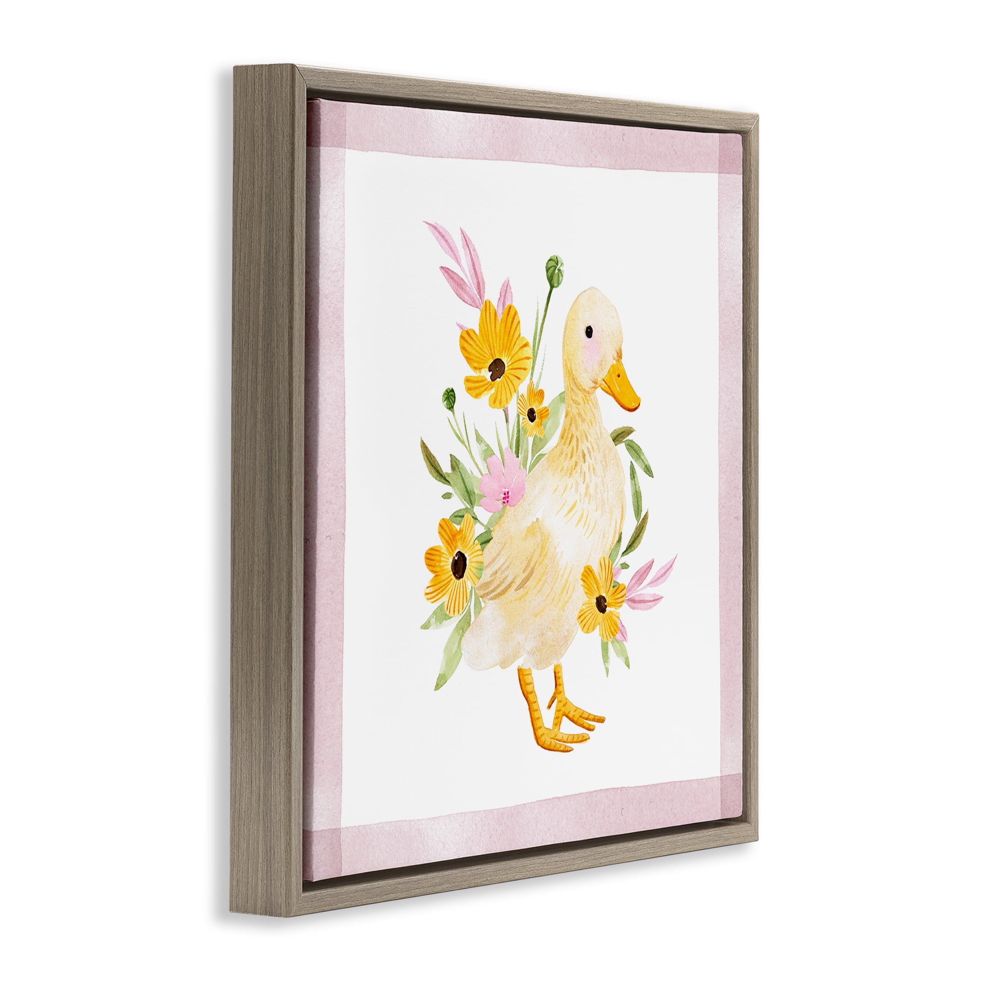 Stupell Industries Duck & Yellow Daisies Animals & Insects Painting Brown Floater Framed Canvas Art Print Wall Art, 25 x 25