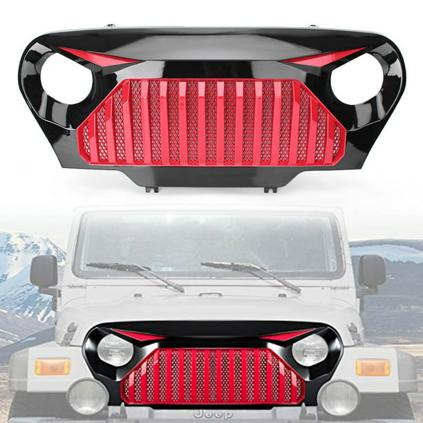 GZYF Red & Black Gladiator Front Grill Grid Grille Cover W/ Mesh for Jeep  Wrangler TJ 1997-2006 All Model 
