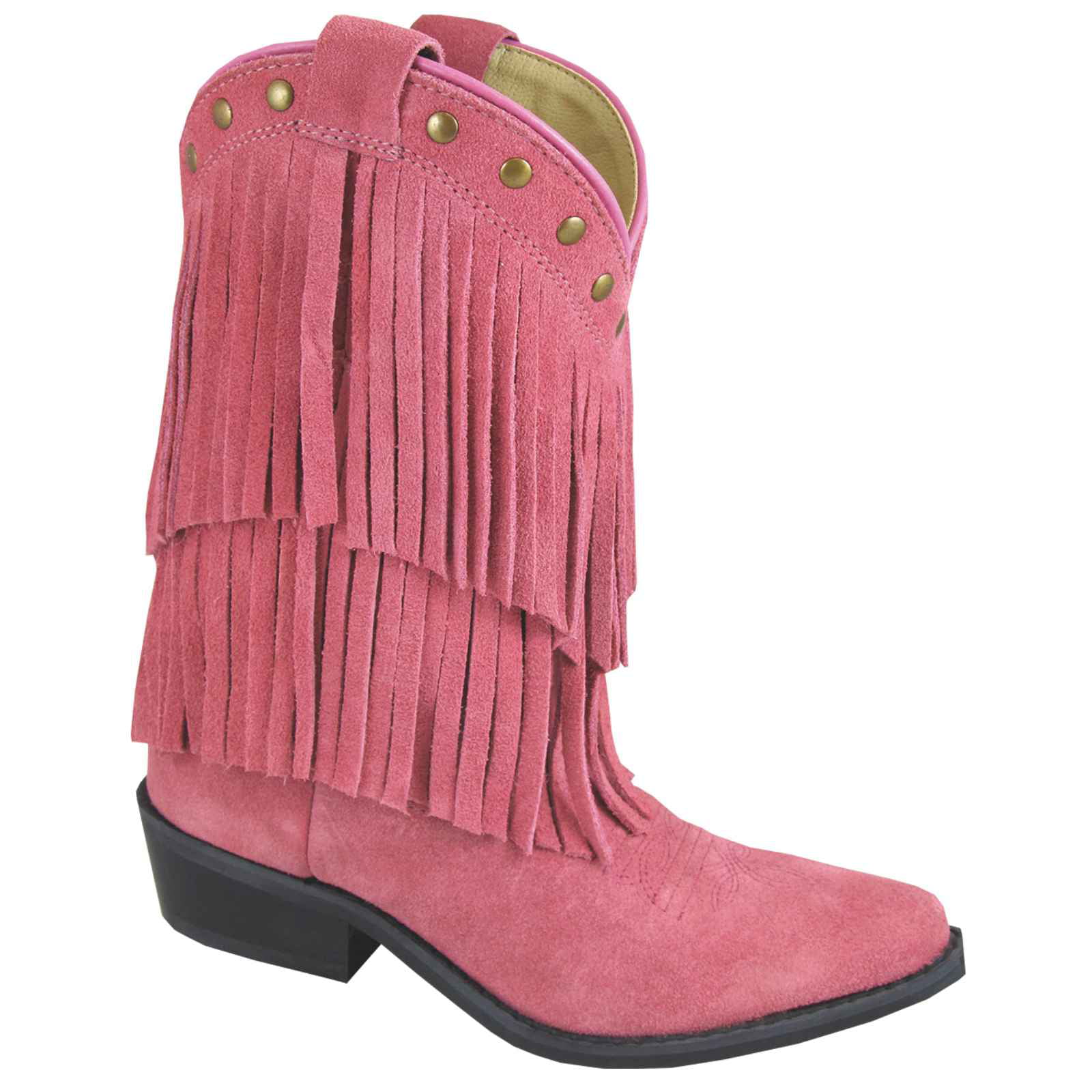 Smoky Children's Kid's  Wisteria Pink Double Fringe Leather Western Cowboy Boot
