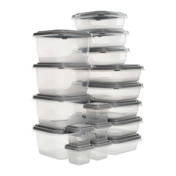 GoodCook EveryWare Set of 17 BPA-Free Food Storage Containers with Lids, 34-Pieces, Clear/Grey