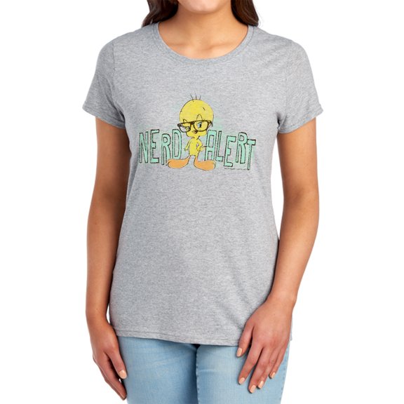 Looney Tunes Nerd Alert Women's T Shirt, Athletic Heather, Small