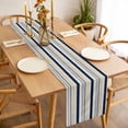 thumbnail image 3 of Beige Navy Blue Striped Table Runner - 36 Inch Long Farmhouse Stripes Modern Abstract Art Cotton and Linen Blended Dress Scarves Farmhouse Table Runner for Kitchen Dining, Coffee Table, 13" x 36", 3 of 8