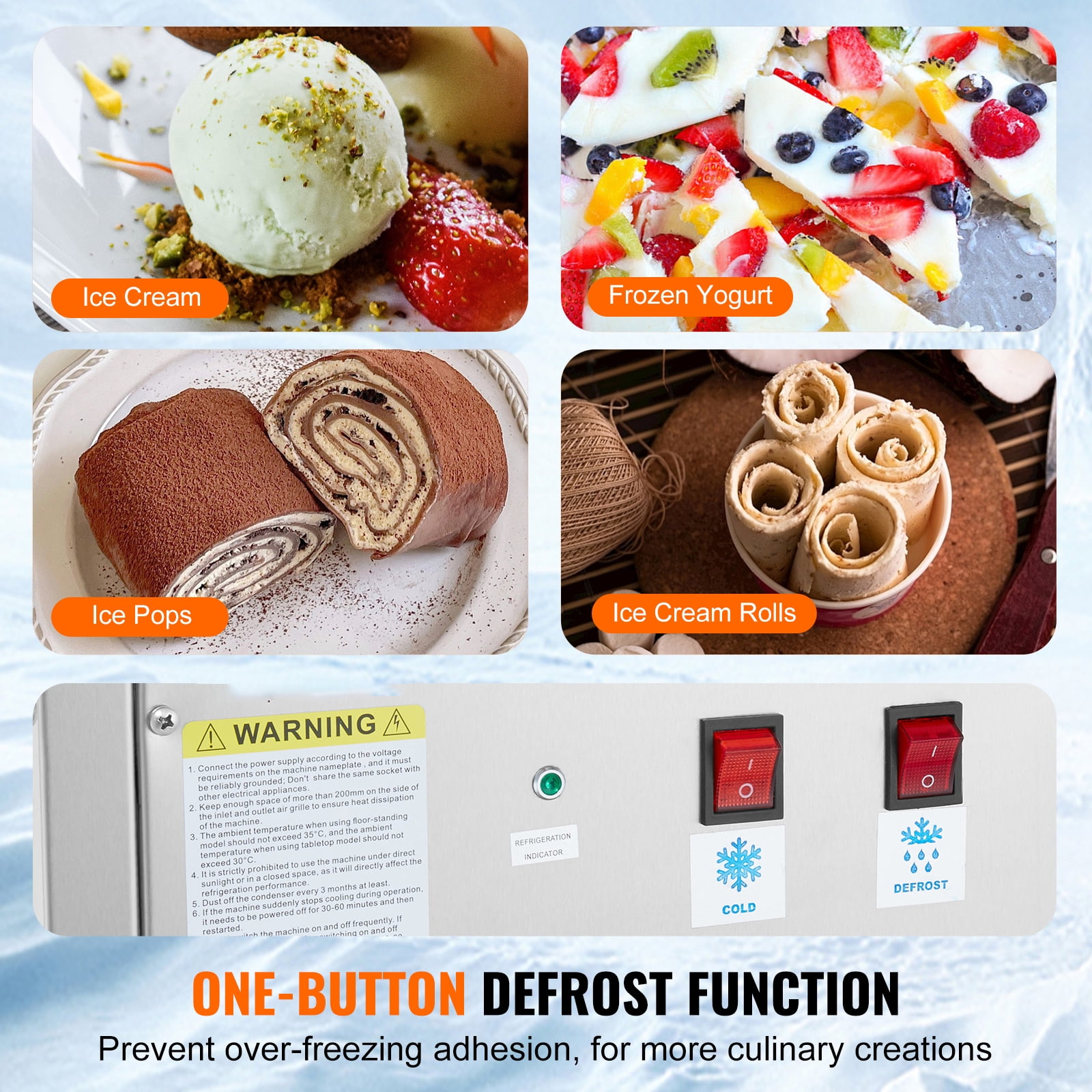 KFFKFF 11 x 9.5 Inch Pan Fried Ice Cream Roll Machine / Rolled Ice Cream Maker