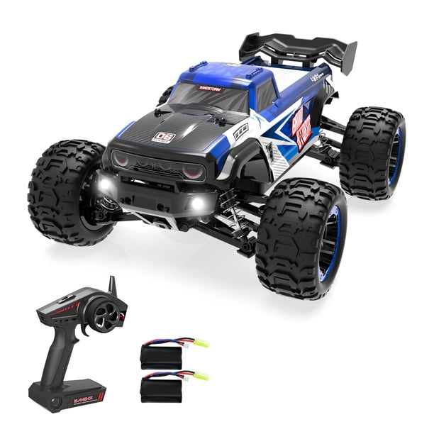 Carro de control remoto Coche de control remoto 1/16 2.4GHz Alta velocidad 45 km / h Todo terreno Camiones todoterreno 4WD Escala completa Carreras Escalada Coche Regalos para niños Adultos 2 Batería Romacci Carro de control remoto