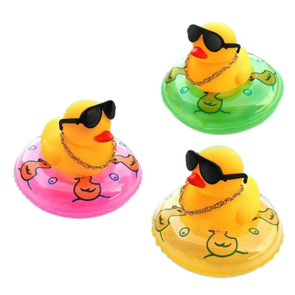 Bath Duck Toys Cartoon Rubber Duck With Swim Ring Necklace Sunglasses Baby Shower Toy Car Ornaments Dashboard Decoration