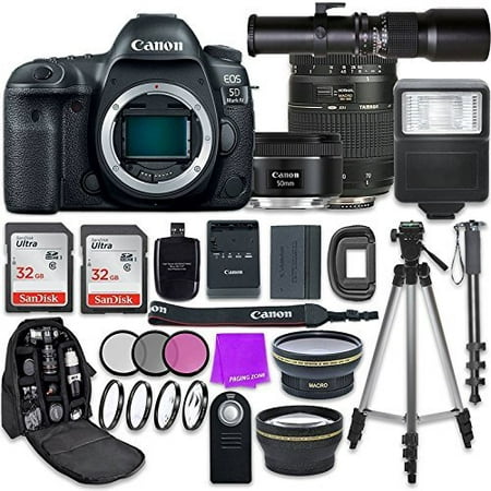 Canon EOS 5D Mark IV Digital SLR Camera with Canon EF 50mm f/1.8 STM Lens + Tamron 70-300mm f/4-5.6 AF Lens + 500mm Preset Telephoto Lens + Accessory