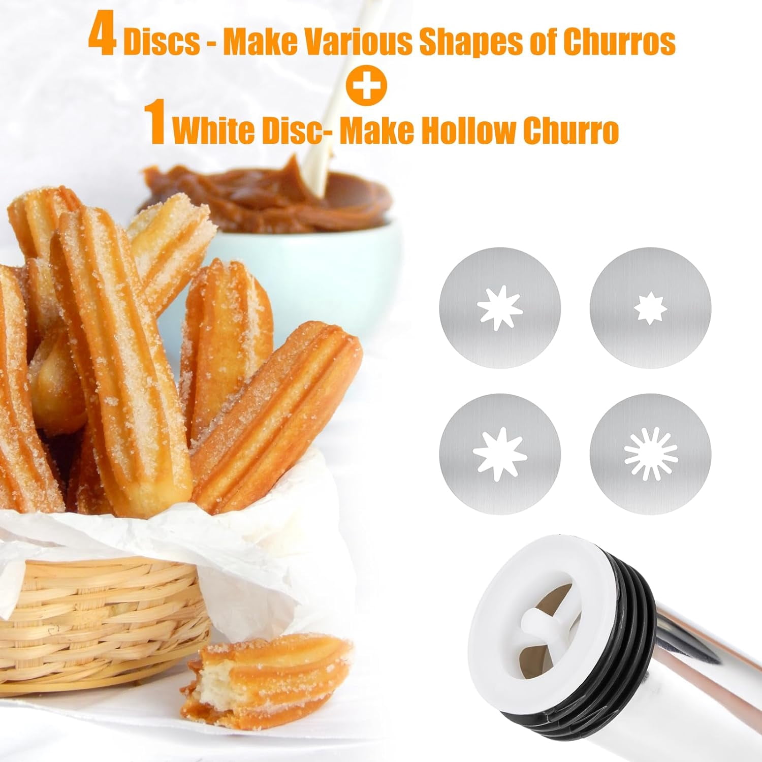 PAHTTO Cookie Presses, Stainless Steel Churros Gun Kit with Piping Bag, Churro Filler, 6 Piping Nozzles, 9 Cookie Discs, 2 brushes