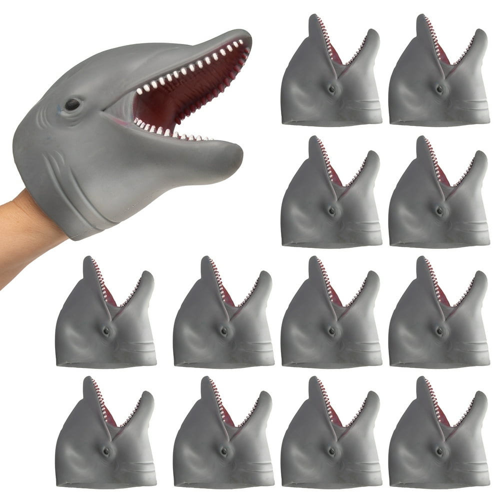 BarryOwen Co. 12 Pack Dolphin Hand Puppet Toy Flexible PVC Fun Party Favor For Kids Adults