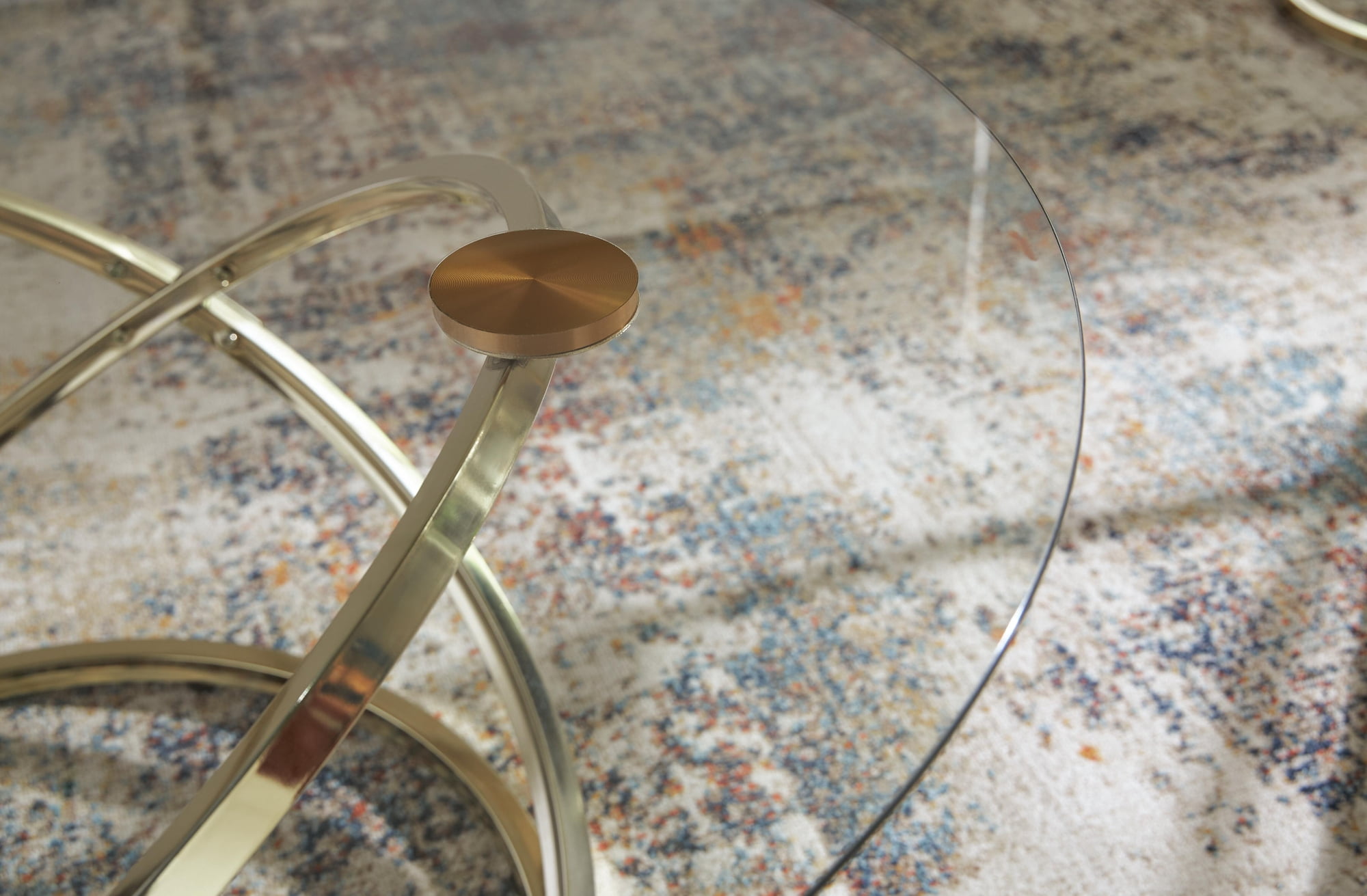 Signature Design by Ashley Crimonti 3-Piece Glass Coffee Table Set with End Tables - Champagne Gold Finish